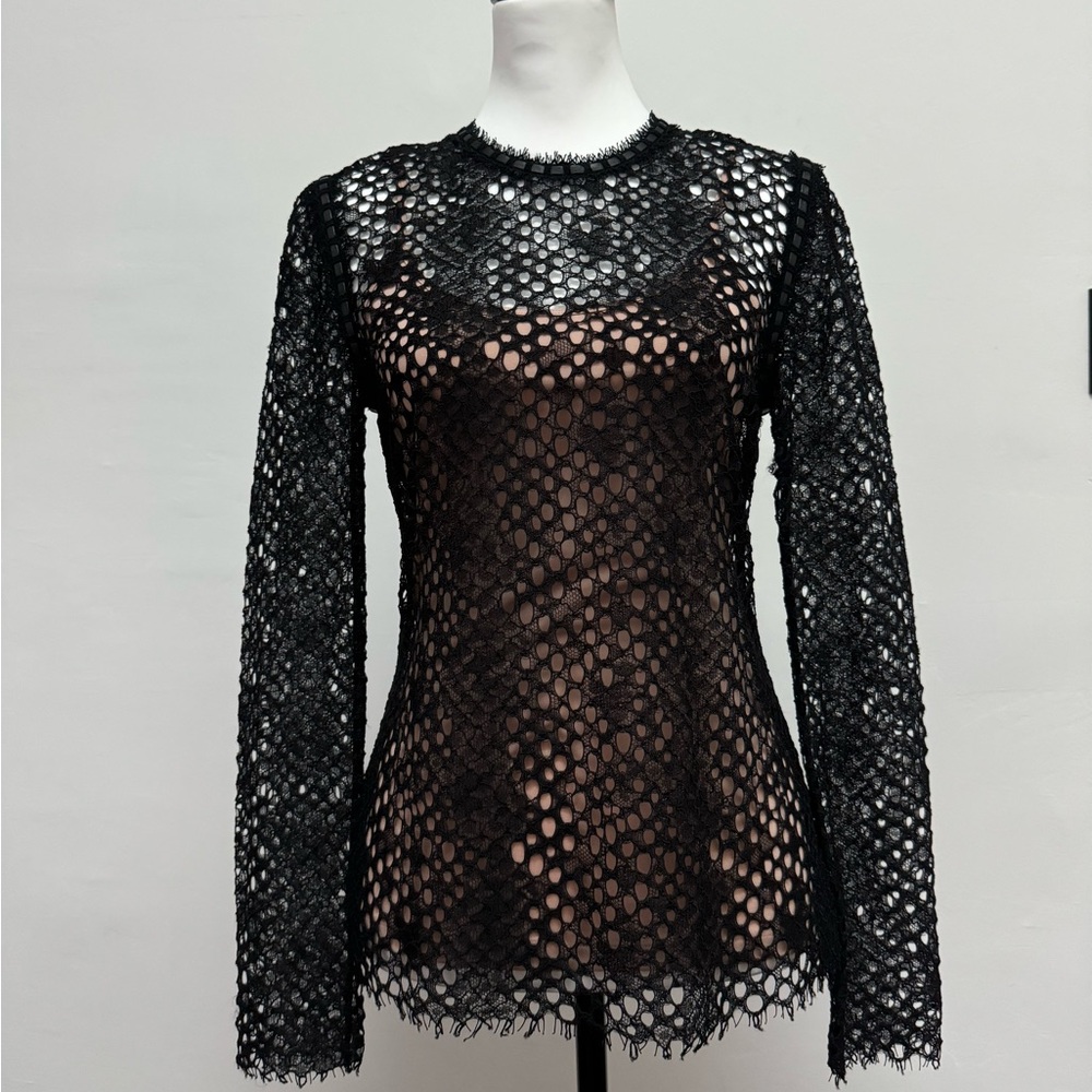 EUC ALEXANDER WANG BLACK & BEIGE TOP WITH LEATHER TRIM SIZE 4